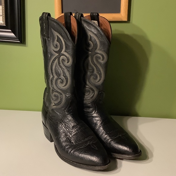 Tony Lama black shadow ostrich leather cowboy boots, size 10.5 D - Picture 1 of 13